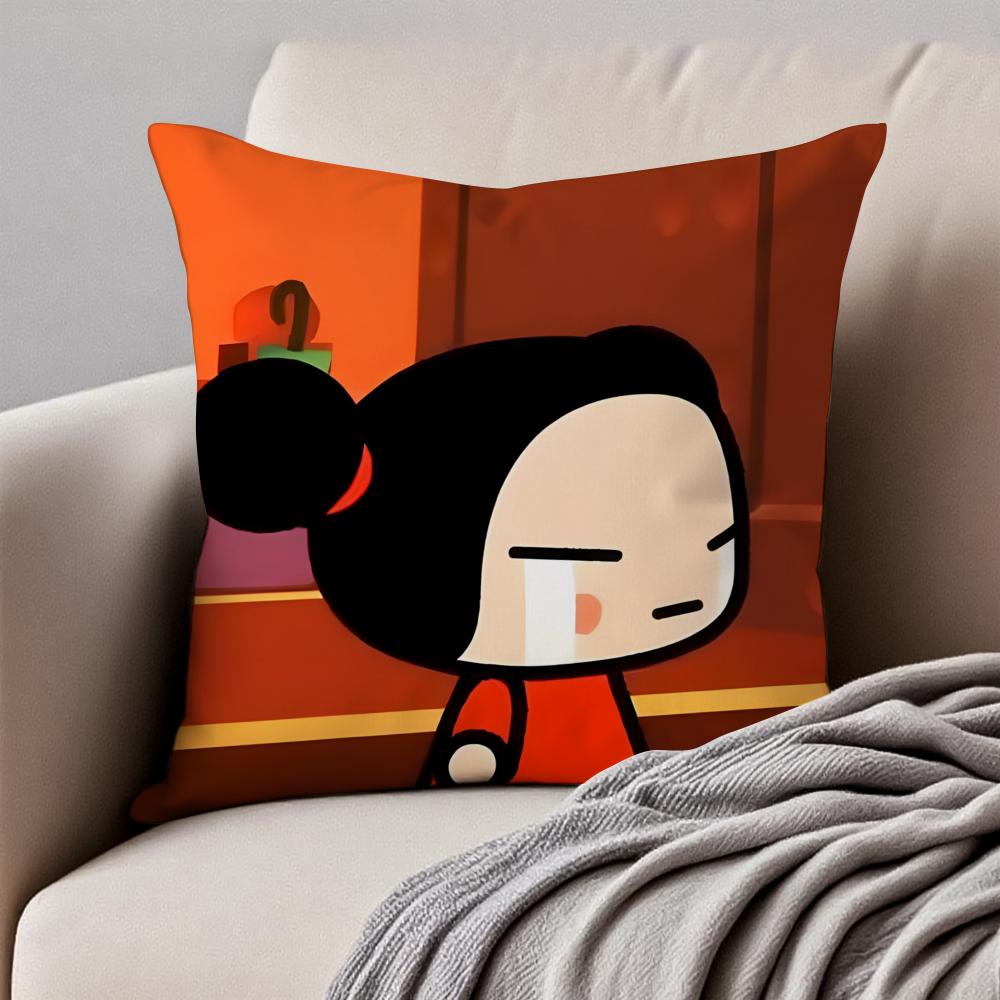 Kawaii PPucca Anime Cushion Cover Pillowcase Antidustmite Invisible Zipper Short Plush Sofa Cushion