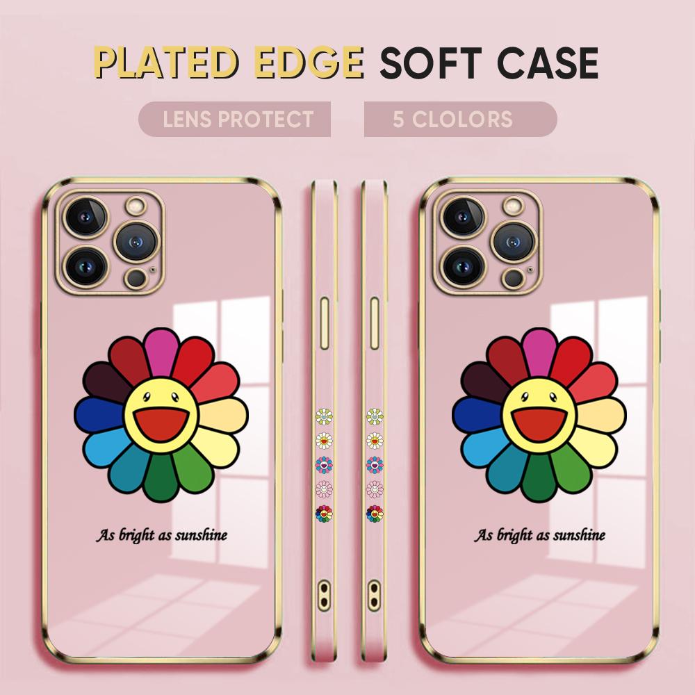 Módní populární pouzdro na telefon Sun Flower Plating pro iPhone 11 13 15 Samsung Galaxy A52 Xiaomi Redmi 12C Note 10 Pro Oneplus měkké obaly na smartphone