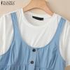 ZANZEA Women Casual Round Neck Summer Short Sleeve Patchwork T-Shirts