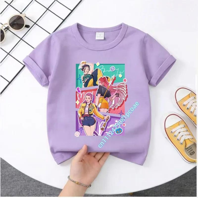 2026 Summer Kpop Demon Hunters T Shirt Kids Cartoon Anime Meme 2026 Print Clothes Round Neck Basic Boys Tops Casual Shirts Gift