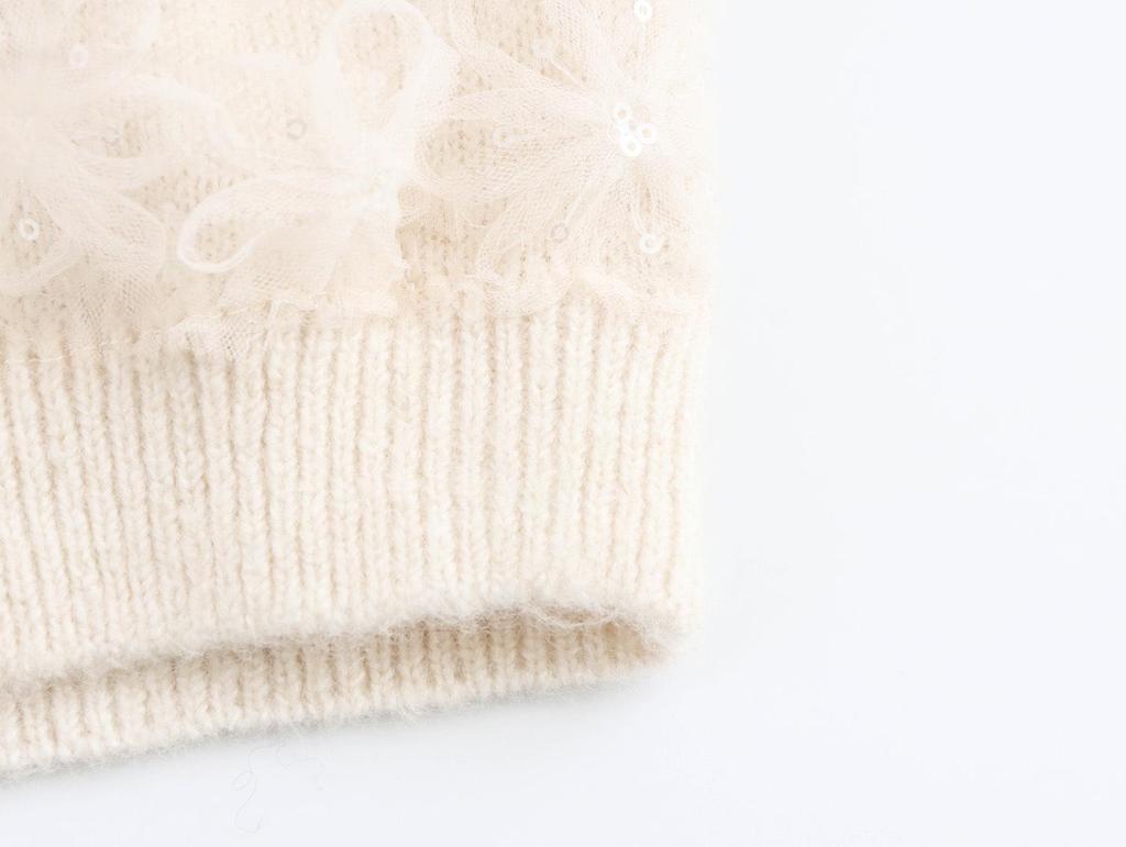 Europäisches & Amerikanisches Retro Spitzen-Pailletten-Revers Strickoberteil - Winter 2024