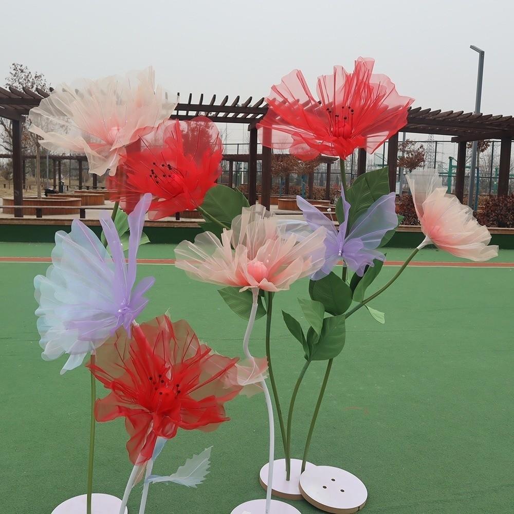 Simulation 3D Gauze Artificial Flower 50cm Big Giant Mesh Flower Hollow Silk Flower  Window Display