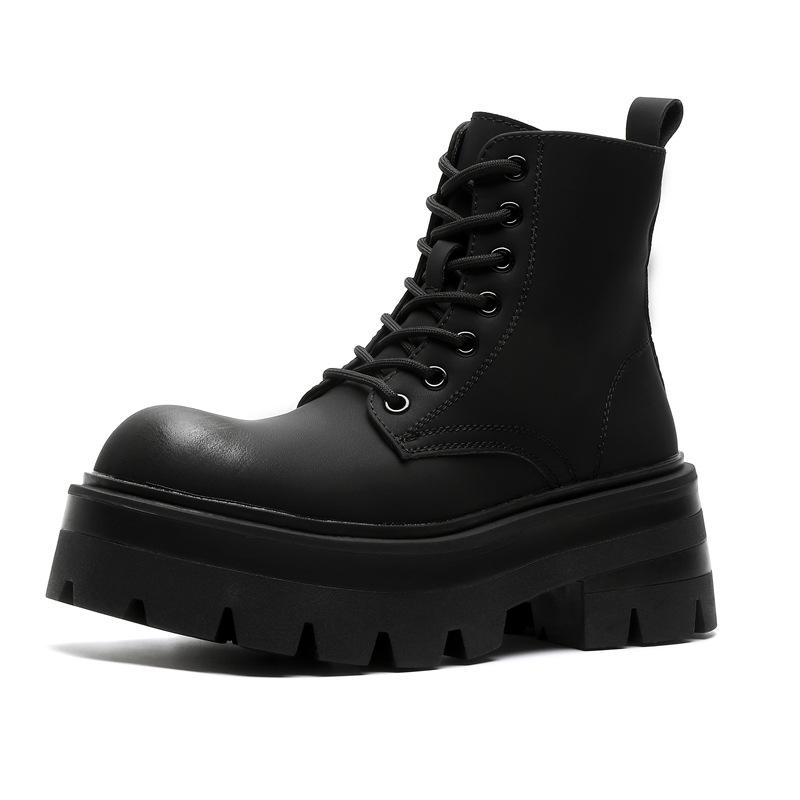 2024 New Men's Shoes Spring and Autumn Casual Big Head Leather Boots Thick Sole Inner Height Increase High Top Leather Shoes Martin Boots 7531-H