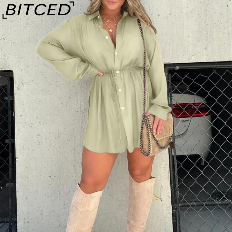 

BITCED Autumn Women s Fashion Solid-Colour Long-Sleeved Shirt and Shorts Casual Set XXXXXL зелений