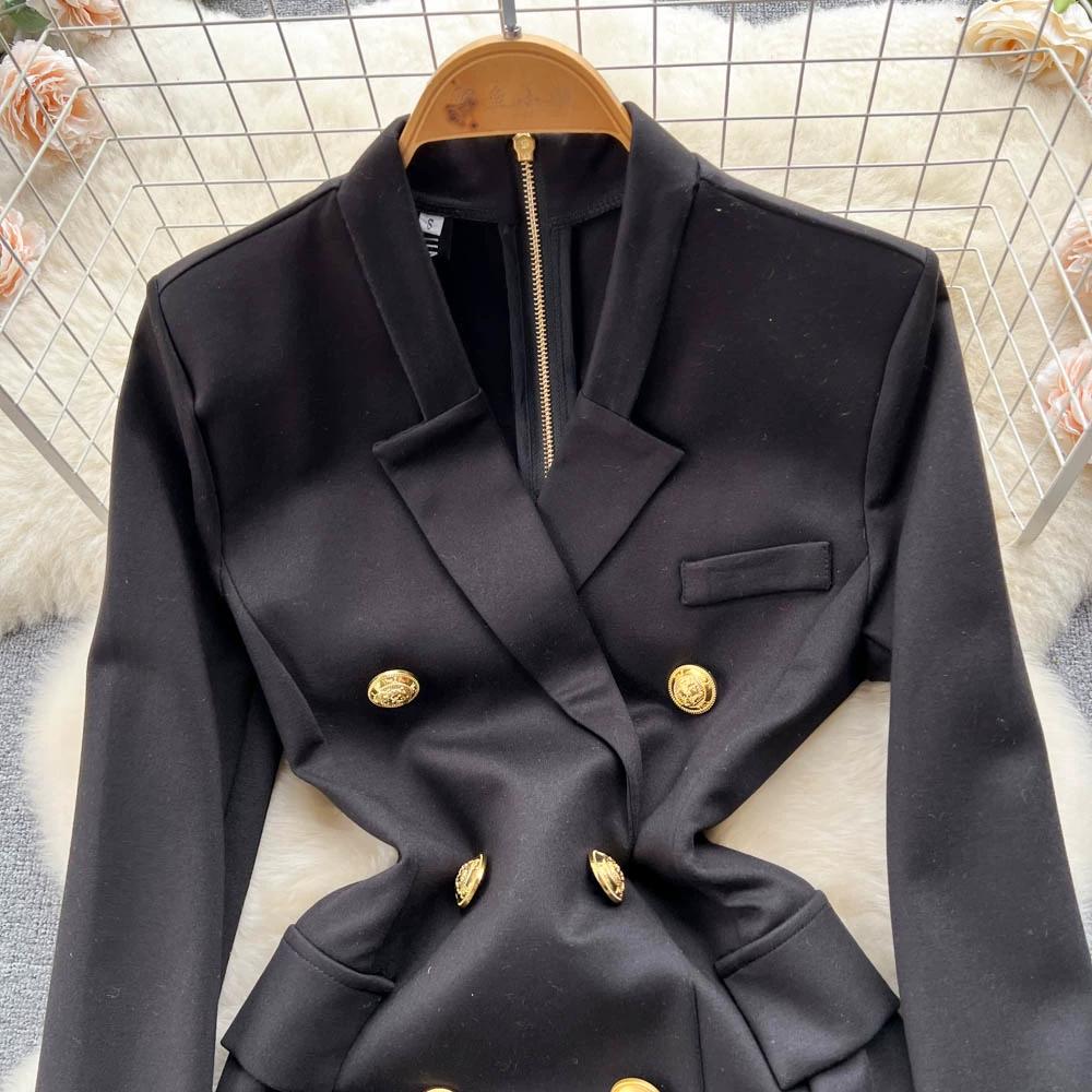 Autumn Winter Vintage Hepburn Style Slim Bodycon Party Dress Elegant Women Office Work Pencil Blazer Dresses