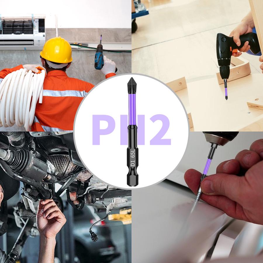 65mm Anti-Slip Magnetic PH2 Phillips Screwdriver Bit Set with High Durability and Hardness