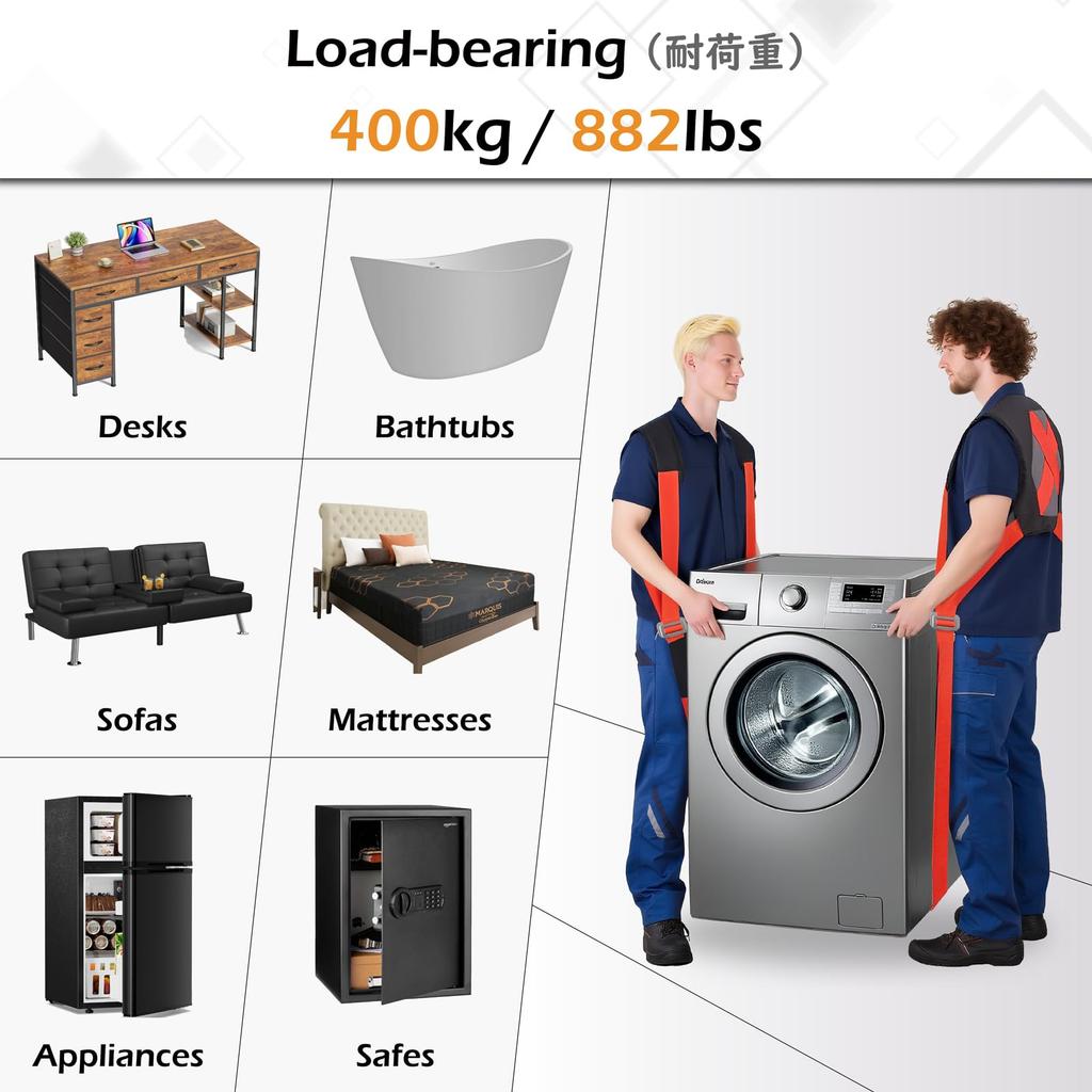 TRIWONDER Carrying Belt for Two People A Handy Tool for and Lifting Heavy Including Stairs and Cardboard Orange Back 2 Pairs of - Moving, Furniture,