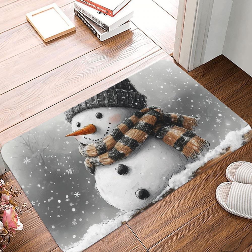 Christmas Snowman Print Welcome Entrance Doormat Home Decor Carpet Indoor Outdoor Floor Mat Living Room Bedroom Bath Kitchen Rug