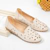 Woman's Summer Leather Hollow Out Flat Sole Shoes Round Toe Shallow Slip On Soft Sole Non Slip Breathable Lightweight Sandals