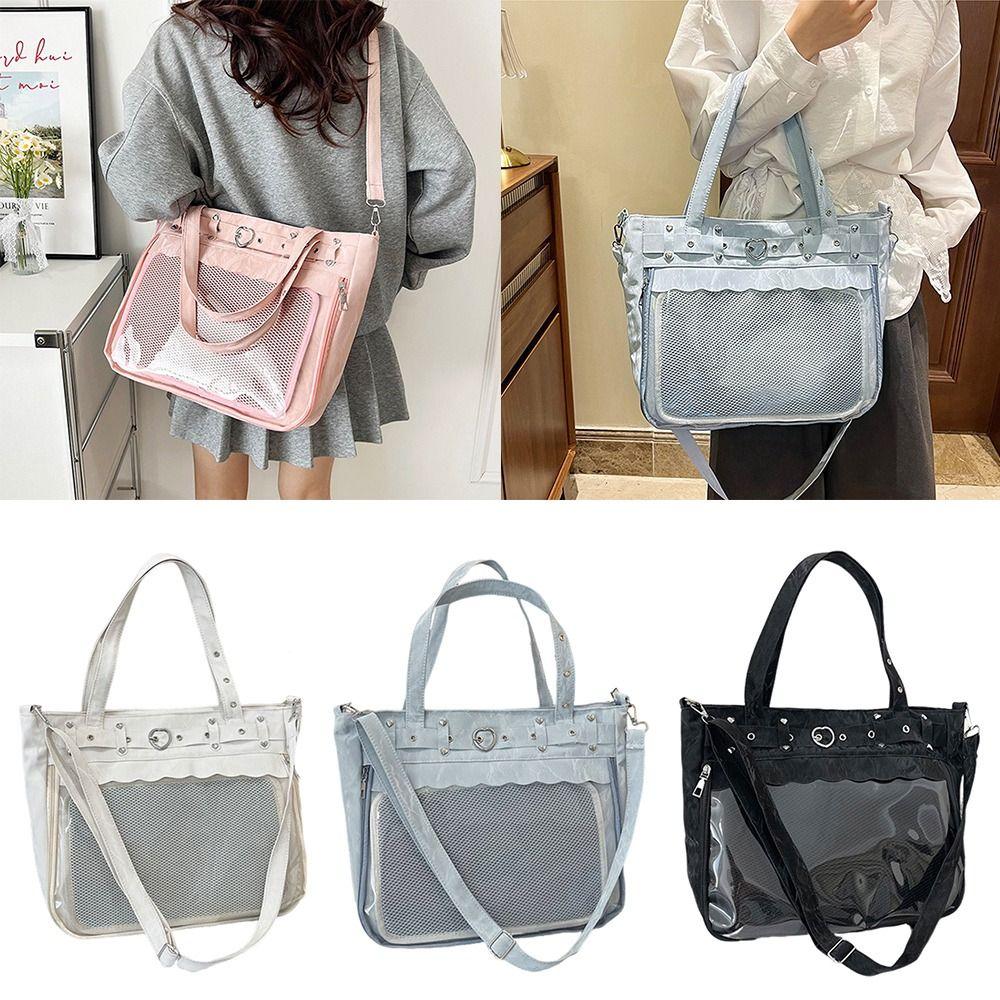 Elegant Transparent Ita Bag Large Capacity Pure Color Y2K Tote Bag Original Design Minimalist Style Shoulder Bag School Use
