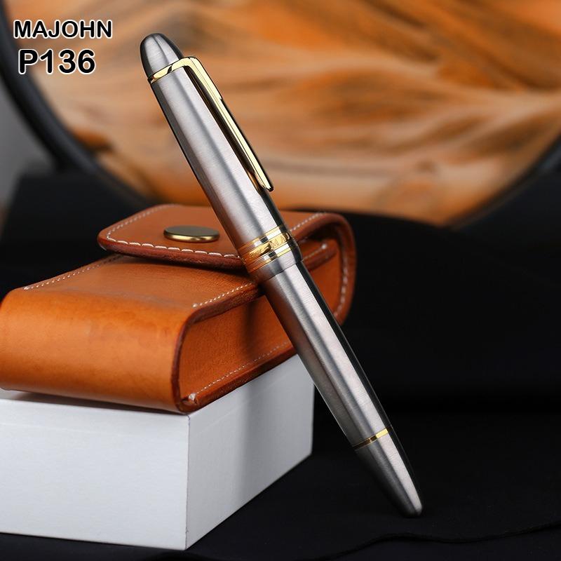 MAJOHN Titanium Alloy Ti-136 Piston Fountain Pen Anti-slip EF/F Metal Brushed Hammer Pattern Version Writing Gift Pen Stationery