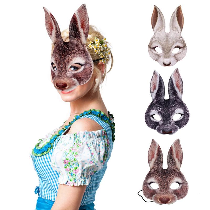 Painted Rabbit Mask Half Face Cosplay Costumes Unisex Props Animal Party Masquerade Halloween Accessories