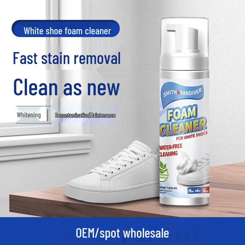 White Shoe Cleaner Mousse - Waterless Cleaning & Whitening with Brush for Sneakers
