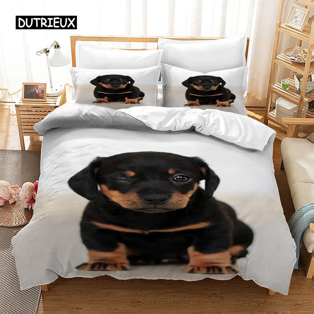 Rottweiler Duvet Cover Twin Black Rottweiler Twin Bedding Set Animal Theme for Dog Lover Polyester Double Queen King Quilt Cover
