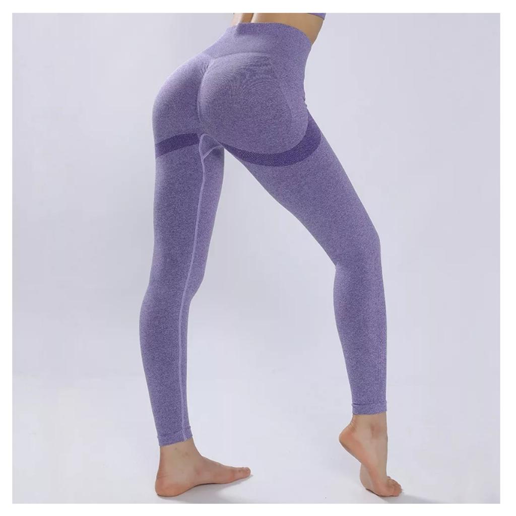Workout Running Leggings Hip Lifting Seamless High Waist Tummy Control Gym Fitness Sport Pants for Women Purple M