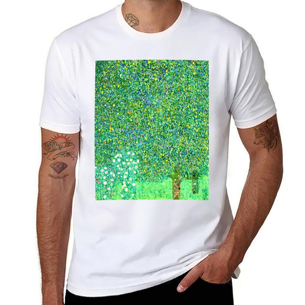 Gustav Klimt Rosebushes Under The Trees Tshirt Breathable Gym Short Sleeve Tshirt