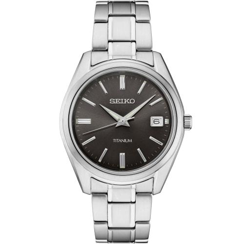 

Seiko Men s Essential TI Black Dial, Black/Midnight, SUR375.