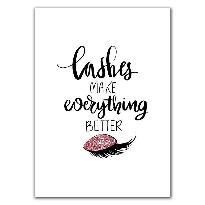 Modern Salong Skönhet Fransar Svarta Läppar Nordisk Väggkonst Dukmålning Kvinnor Affischtryck Enkelhet Parfym Böcker Bild HD3151