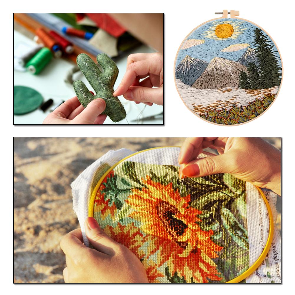 Merry Christmas Handmade Embroidery Kit for Beginners with Cotton Threads Needles Hoop and Pattern for Custom Art