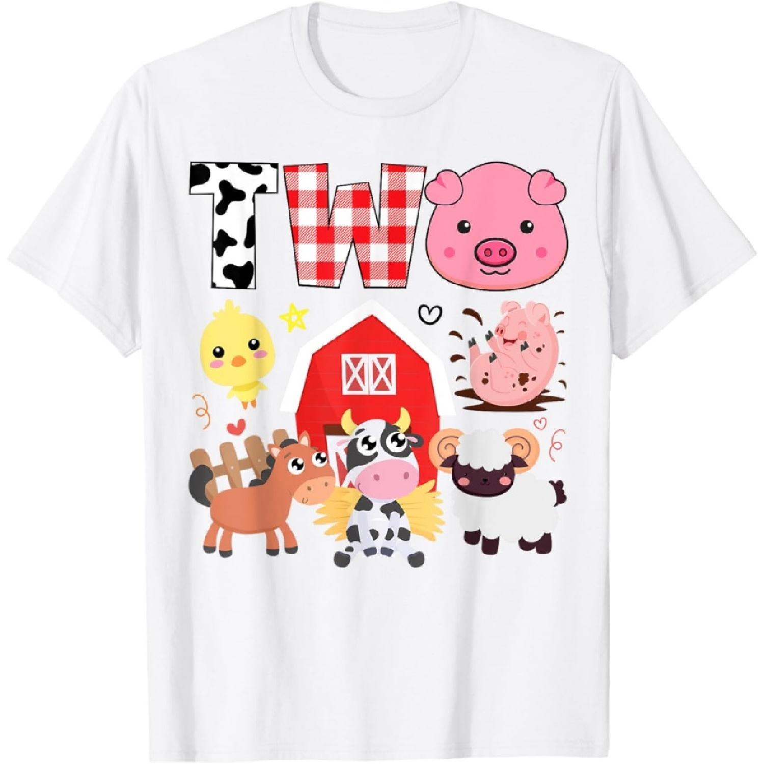 

2nd Birthday Two Year Old Farm Theme Animals Birthday Party T-Shirt XXXXXL білий