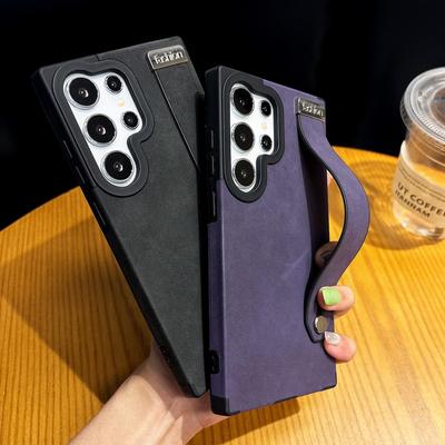 Luxusní kožené magnetické pouzdro na telefon s náramkem pro Samsung S25 Ultra S24 Plus S23 S22 Ultra matné nárazuvzdorné bezdrátové nabíjení měkké tenké nárazníkové pouzdro
