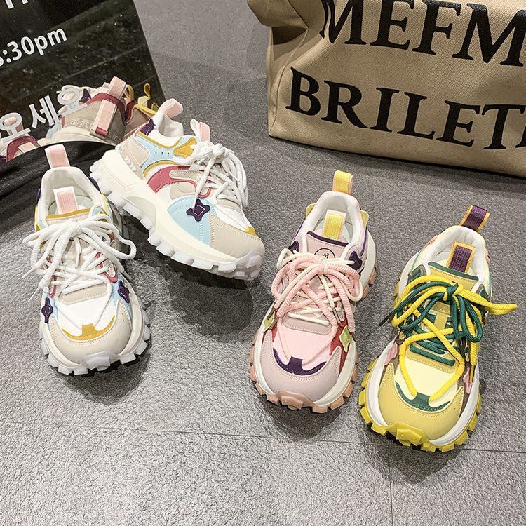 22 Spring New Models Show Feet Small Casual Forrest Gump Shoes European Soft Leather Color Matching Dad Shoes