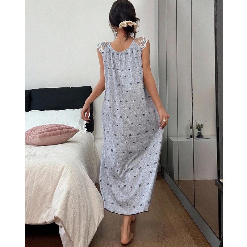 Lace Bow Strap Nightgown - European & American-Style Loose, Comfortable Spring/Summer Homewear Pajamas