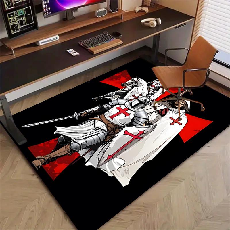 Cross Templars Knight Polyester Carpet, Soft Indoor Mat for Office Chair, Living Room, Computer Desk - Decorative Home Office Rug Design