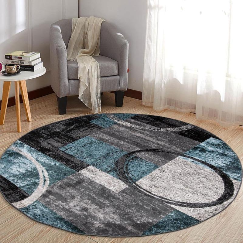 Abstract Geometric Pattern Carpet Irregular Block Design Mat Modern Artistic Home Decor Round Rug for Living Room Bedroom Office