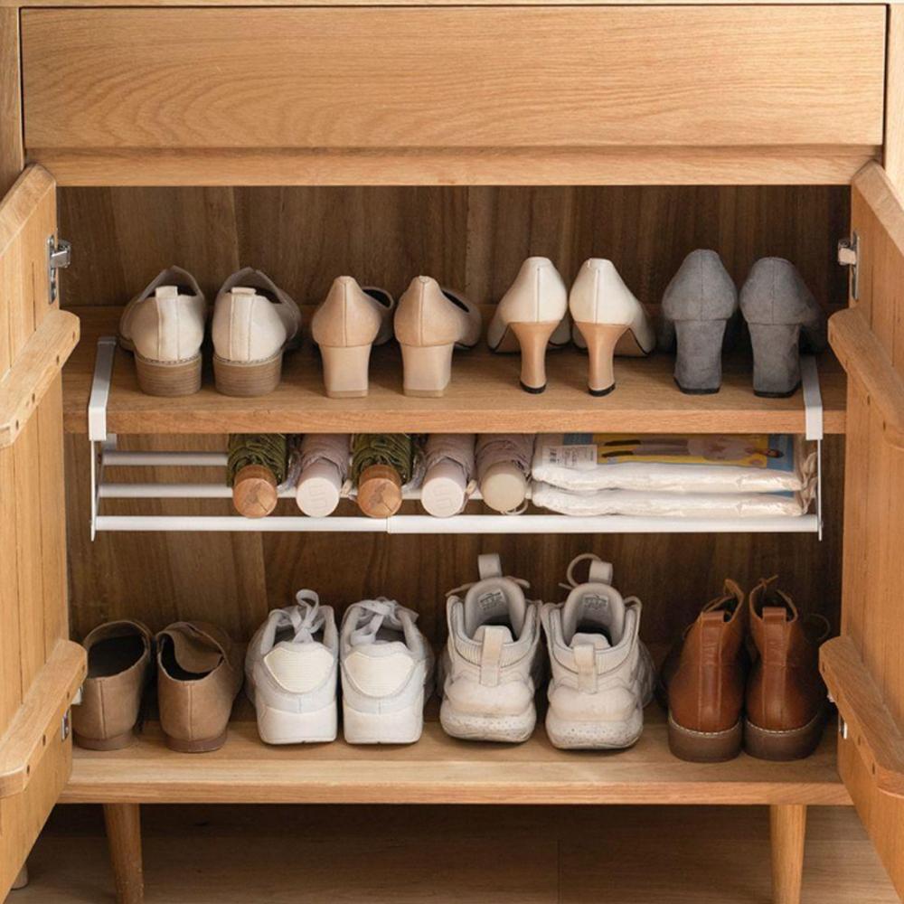 Adjustable Shoe Rack | Space-Saving Layered Organizer For Home Shoe Cabinets | Under-Shelf Shoe Holder With Hanging Basket