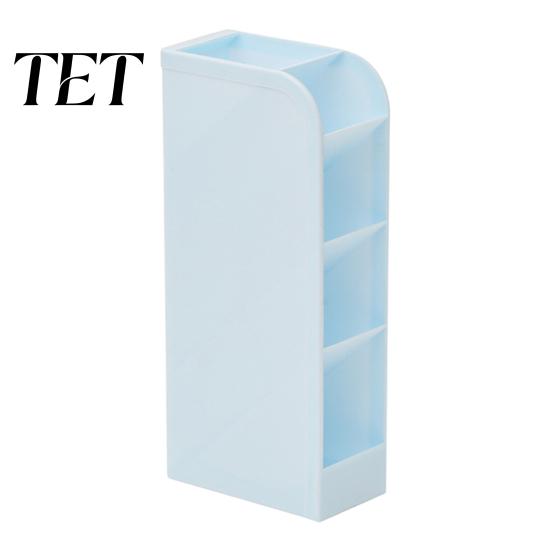 Art Tool Storage Slanted Pen Holder with 5 Compartments, Plastic Stationery Organizer, Box Macaron Colors Space Saving Pencil Cup for Office