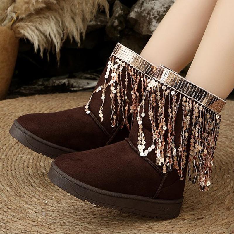 Fashion Elegant Shiny Detor Snow Boots for Women Short Plush Thicken Warm Snow Boots Woman Winter Faux Suede Platform Cotton Shoes Lady