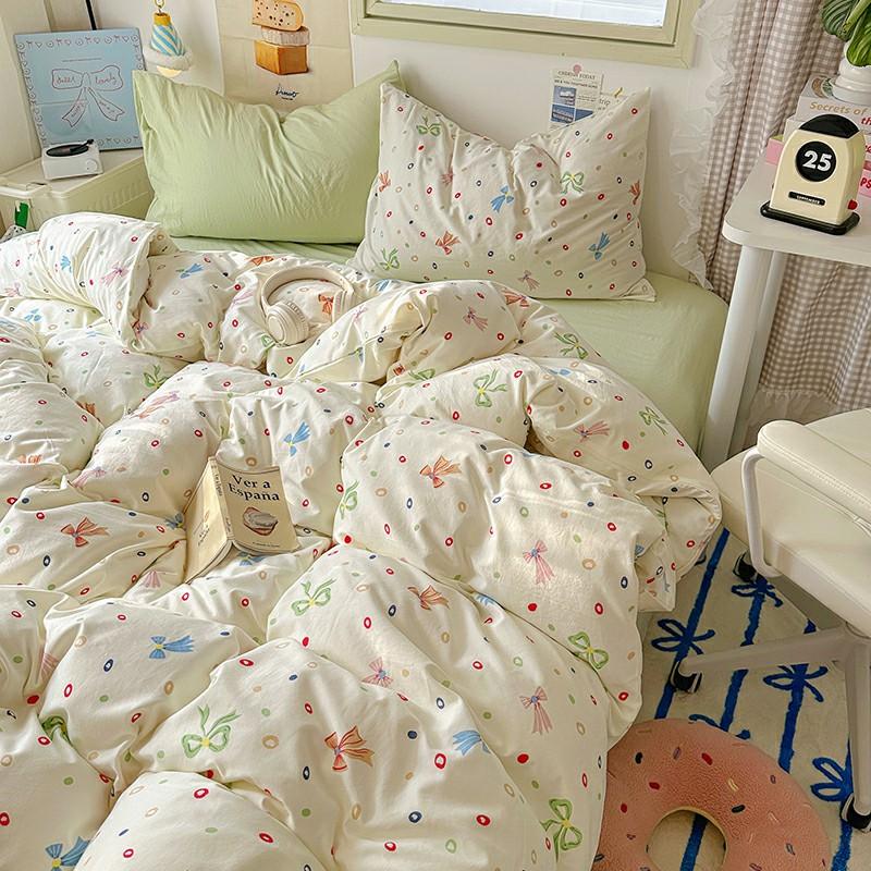 INS Cartoon Pattern Bedding Set For adults kids Fluffy pink lovely Flat Sheet With Pillowcases Colorful King Queen Full size