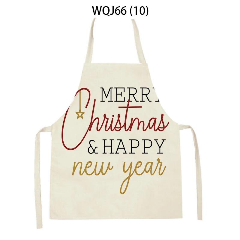 Kitchen Aprons for Women Men Merry Christmas Letters Printed Linen Bibs Household Cleaning Pinafore Home Cooking Apron Delantal