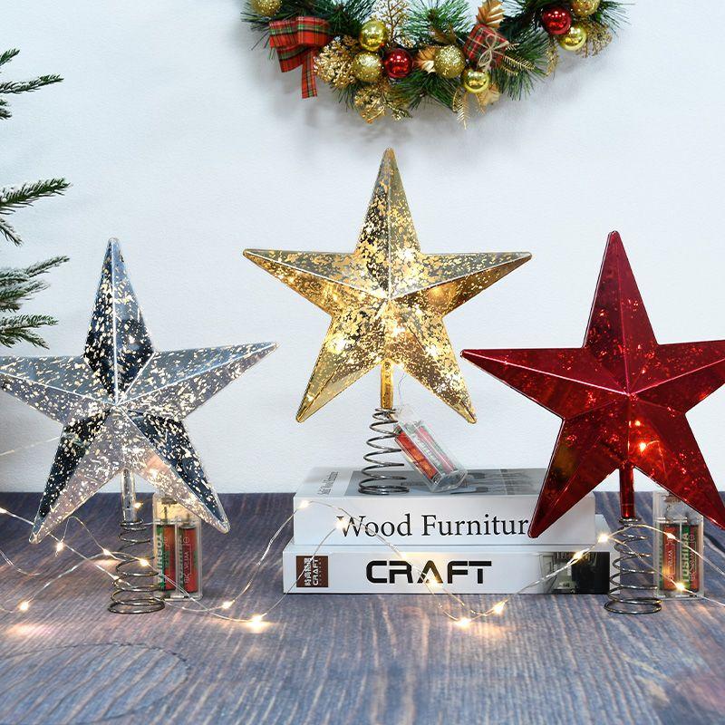 Christmas Decoration Gold Silver Red Charged Luminous Five-pointed Star Plastic Ornaments Christmas Tree Top Star Lights Crafts