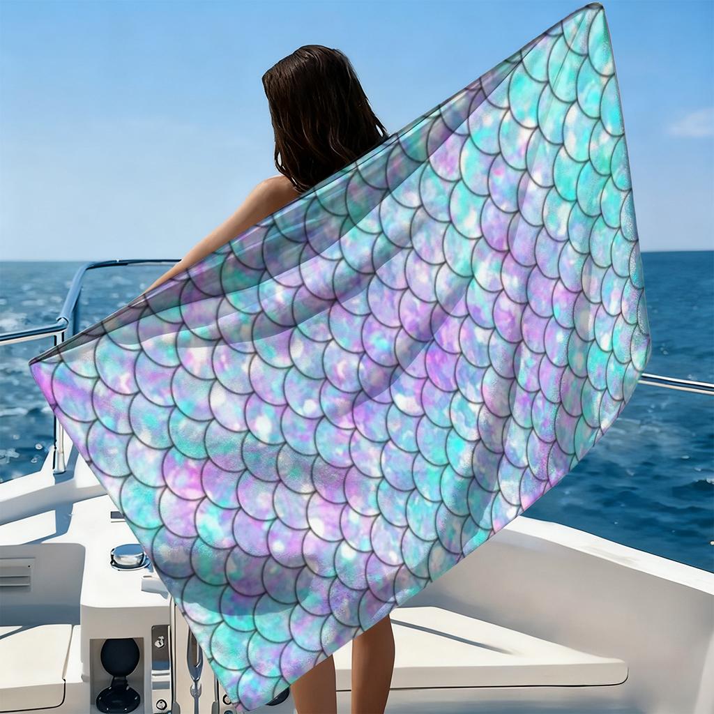 1pc Bright Mermaid Scale Design Beach Towel Super Absorbent Suitable for Beach Vacation Pool Summer Gift for Friends And Kids