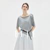 Light Lace Ribbon Glitter Top [ELLE] Women's Short-Sleeve Top, Gray, Hem, Tie, Knit, Off-Shoulder, Spring/Summer (JP, Alphabet, M)