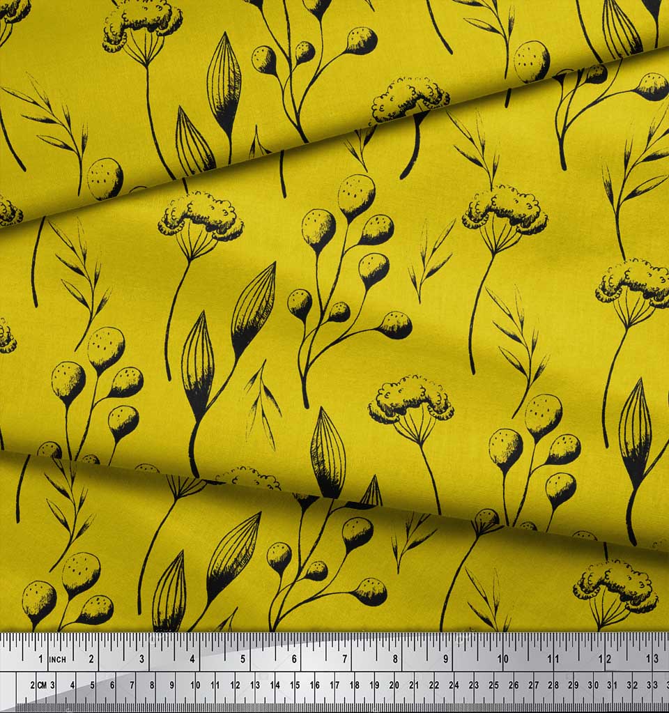 Soimoi Fioletowa tkanina poliestrowa krepowana z nadrukiem liści i kulek bawełnianych, sprzedawana na metry, szerokość 42 cale