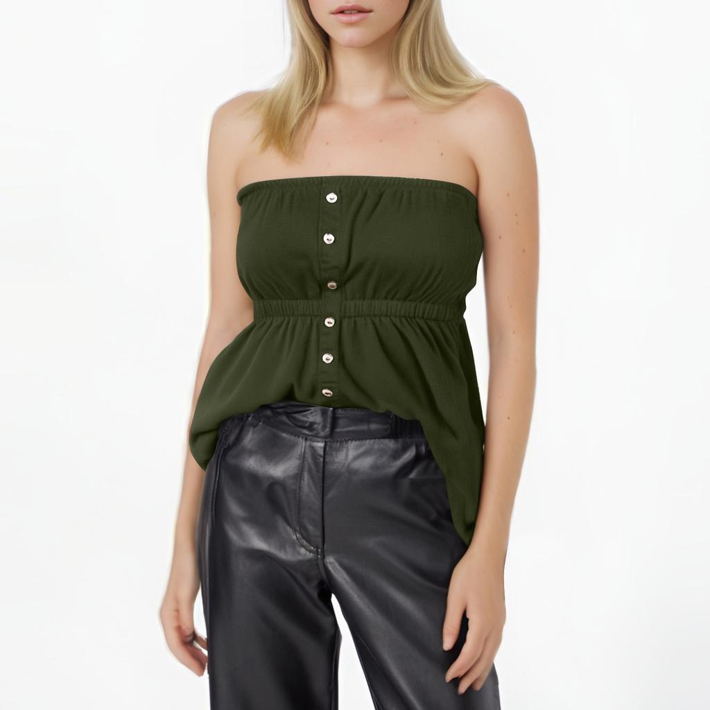 Women's Solid Color Sexy Off-the-shoulder Slim-fit Pullover Sleeveless Button Decoration Top