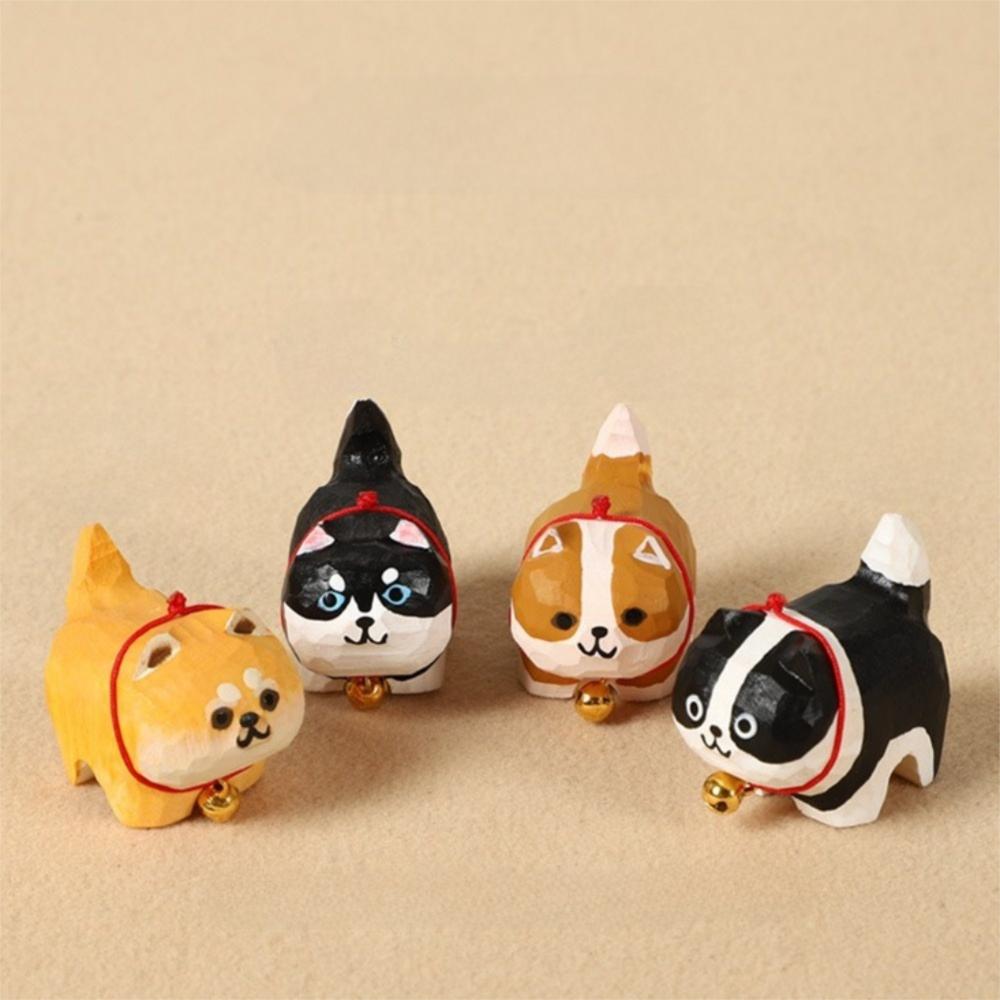 Beads Wooden Carved Dog Keychain Flower Car Keyring Creative Wood Shiba Inu Dolls Pendant  Girl/Boy