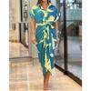 Women's fashion new lapel mid-length short-sleeved single-breasted high-waisted shirt skirt dress