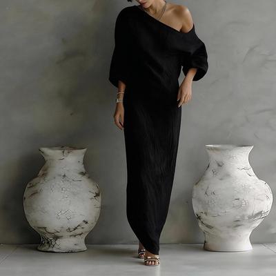 Women's Clothing, New Spring Models In Europe and America, Lazy Style Solid Color Slanted Shoulder Thin Long Dress Dress