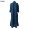 ZANZEA Women Casual Turn Down Collar Loose 3/4 Sleeve Shirt Dress