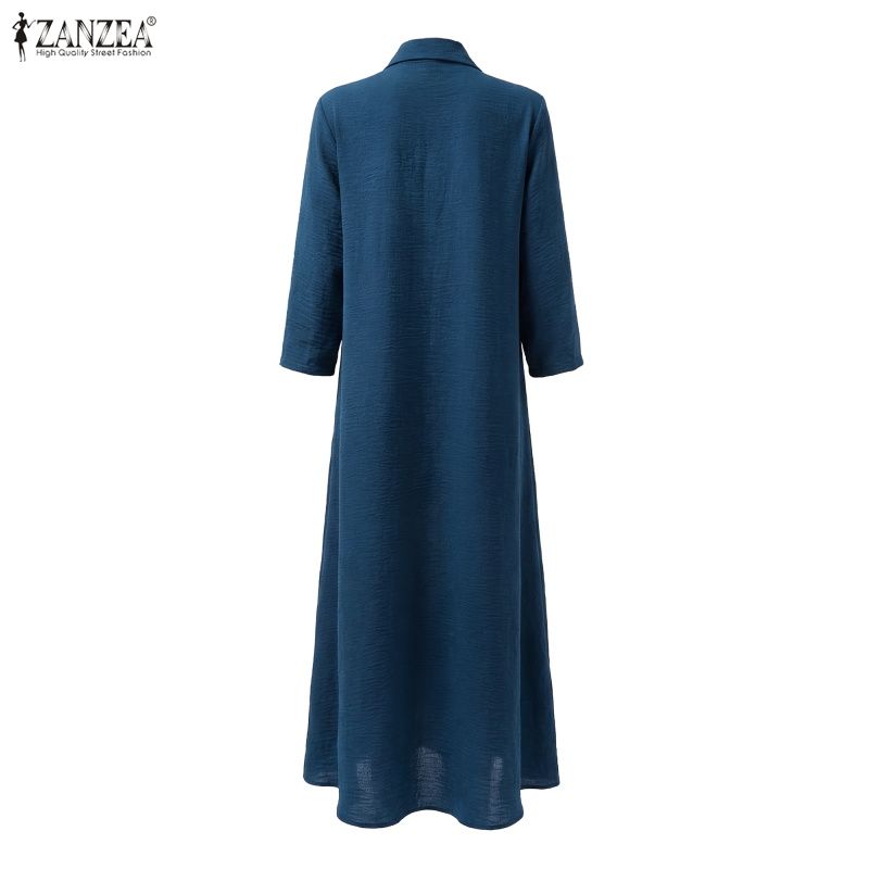 ZANZEA Women Casual Turn Down Collar Loose 3/4 Sleeve Shirt Dress