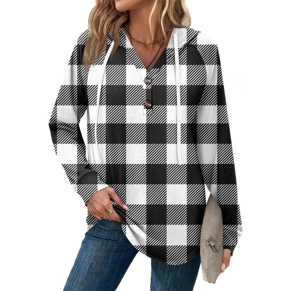 Damenmode Damen Leichter Langarmpullover mit Taschen Preppy Graphic Hoodie