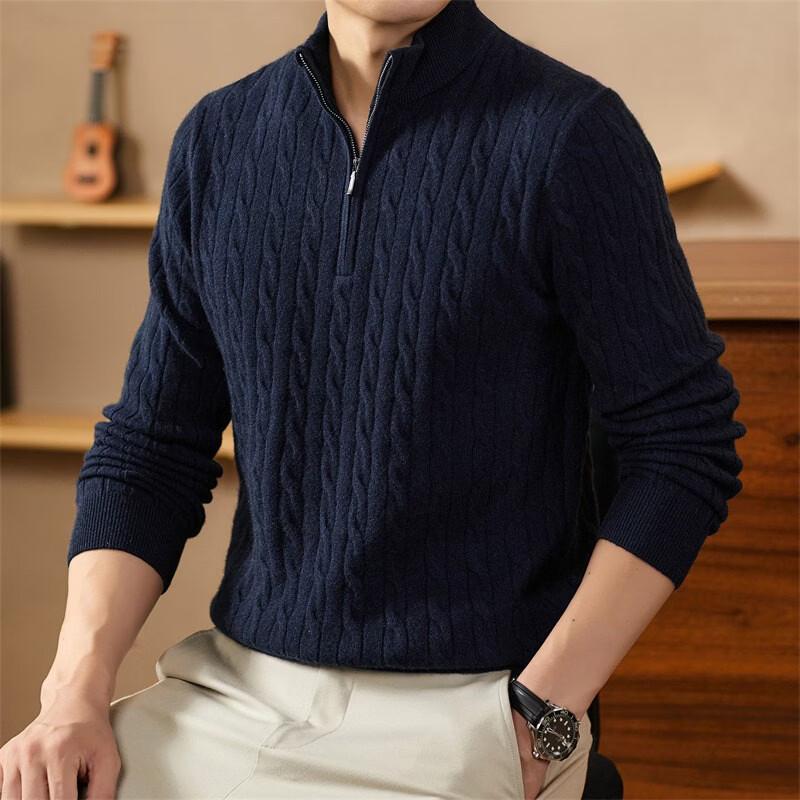 Hengyuanxiang Men's Pure Cashmere Mock Neck Sweater