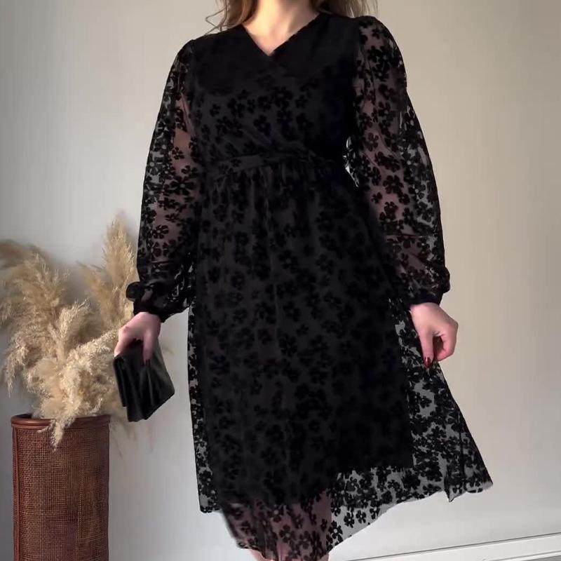 2024 Autumn Elegant Embossed Midi Dress for Women