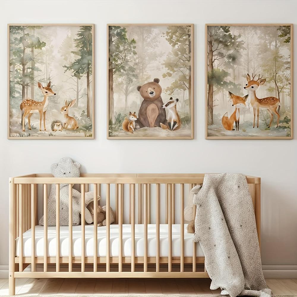3 Pezzi Orso Giraffa Coniglio della Foresta Stampa su Tela per Nursery Pittura di Animali Selvatici della Giungla Poster Artistico da Parete per Stanza di Bambini e Bambine Decorazione per la Casa