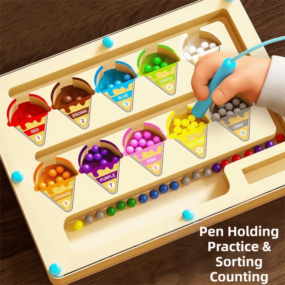 Magnetic Beads Magnetic Maze Toy Color Sorting Montessori Wooden Puzzle  For Boys Girls