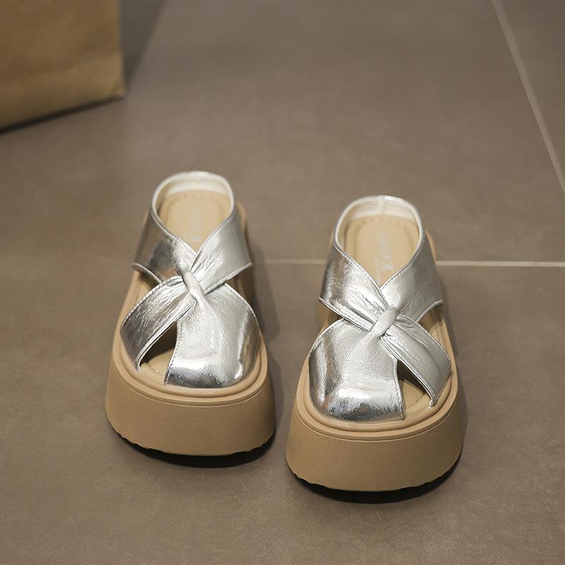 Baotou Slippers Women's Summer Wear 2025 New Thick-soled Retro Woven Casual Lazy Pedal Beach Sandals